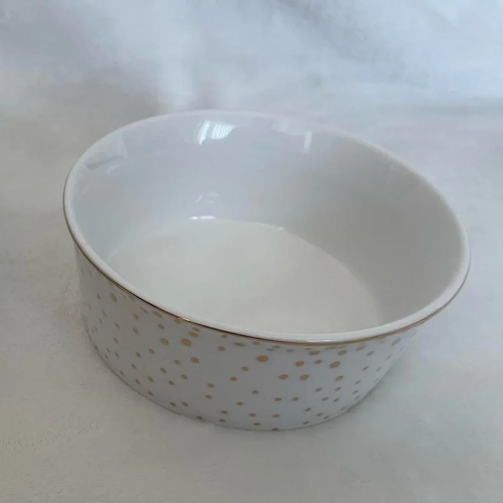 White and gold set of two dog bowls